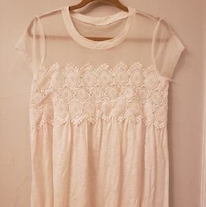 White mesh and crochet maternity blouse